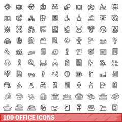 100 office icons set, outline style