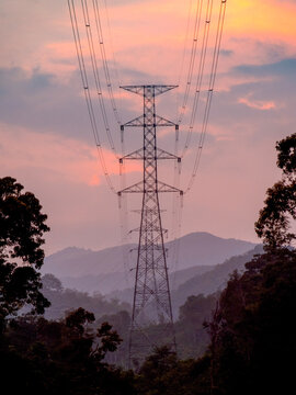 power lines at sunset