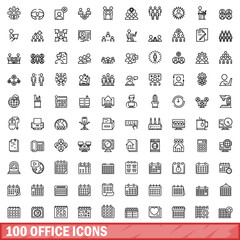 100 office icons set, outline style
