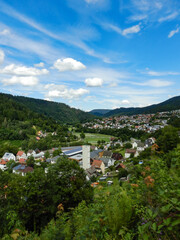 Fototapeta na wymiar Landscape about a small mountain town in the german Black Forest called Schiltach, by Schramberg
