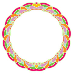 Obraz premium Circle decorative frame for design template Round Festive hand drawn Ornament creative labels and vibrant cards Colorful celebration background Funny cute birthday bright backdrop