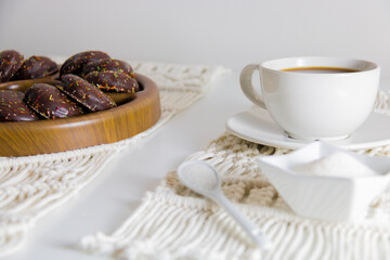 cup of coffee and chocolate cookies