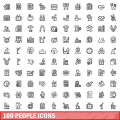 100 people icons set, outline style