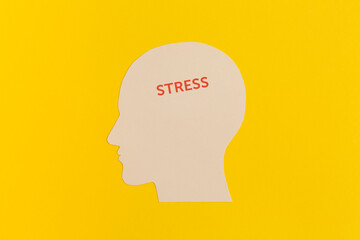 Human head with gears on yellow background