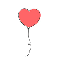 Obraz na płótnie Canvas Balloon-heart one-line art, hand drawn continuous contour. Romantic holiday minimalist design. Decoration for relationships, feelings postcards. Editable stroke. Isolated. Vector illustration