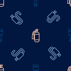 Set line Engine piston, Car muffler and Fire extinguisher on seamless pattern. Vector