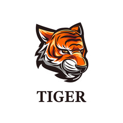 Fototapeta na wymiar Tiger Logo Mascot Stealth Mode Orange Color This logo is very suitable for teams, communities, groups, sports, basketball, soccer, rugby, and also for clothes, t-shirts, jackets