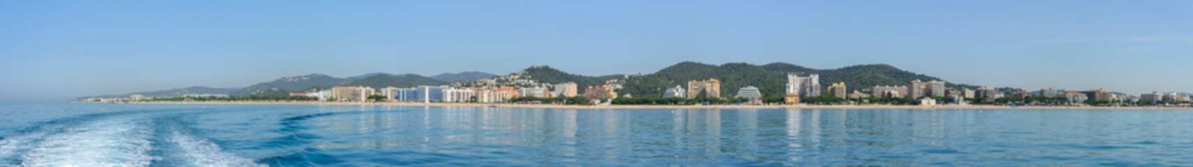 View from the sea towards Malgrat de Mar beach, Catalonia.