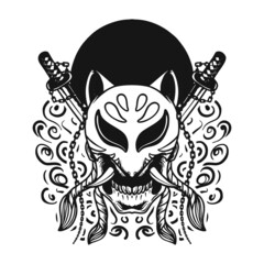 Skull Kitsune Mask Premium Vector Illustration