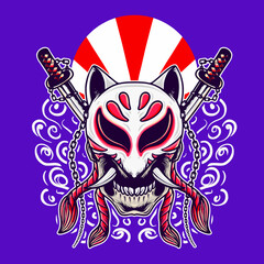 Skull Kitsune Mask Premium Vector Illustration