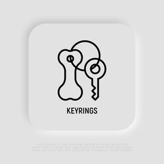 Keyring with bone thin line icon. Pet identification, charm for collar. Modern vector illustration.