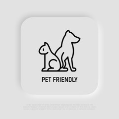 Pet friendly symbol: cat and dog silhouettes thin line icon. Modern vector illustration for pet shop, logo for vet clinic.