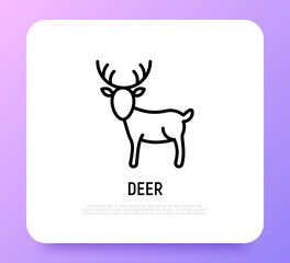 Cartoon deer with antlers thin line icon. Modern vector illustration.