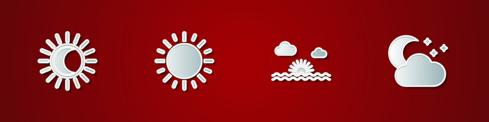 Set Eclipse of the sun, Sun, Sunset and Cloud with moon and stars icon. Vector