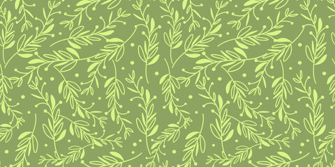 Naklejka na ściany i meble seamless botanical spring floral pattern with sprigs in trendy colors. Fantasy Botanical elements twigs and flowers