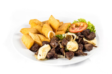 Colorful Food Appetizer Starts Snacks Fresh Delicious Menu Recipe Meal Meat Chicken Fries Fish Seafood Beer on a wooden table