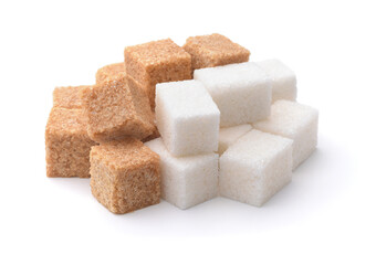 Heap of white and brown sugar cubes