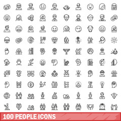 100 people icons set, outline style