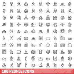 100 people icons set, outline style