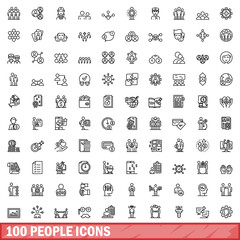 100 people icons set, outline style