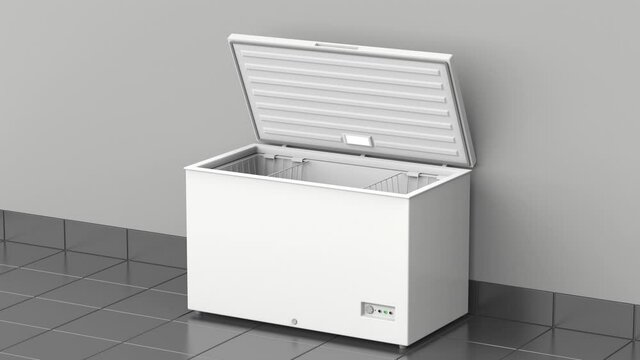 Empty white deep freezer in the kitchen