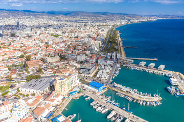 Aerial view of Limassol Marina and Old Port. Cyprus