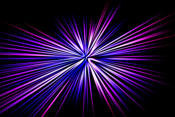 Abstract surface of blur radial zoom in blue and pink tones on a black background. Abstract bright background with radial, diverging, converging lines