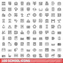 100 school icons set, outline style