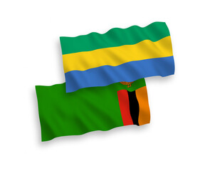 Flags of Republic of Zambia and Gabon on a white background