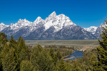 Obraz premium Snake River Overlook in Grand Tetons National Park, Wyoming, USA in springtime