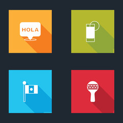 Set Hola, Tequila glass with lemon, Mexico flag and Maracas icon. Vector © vector_v