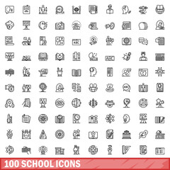 100 school icons set, outline style