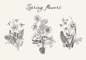 Spring flowers. Blooming garden. Vector illustration. - obrazy, fototapety, plakaty