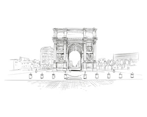 France. Marseille. Triumphal Arch Porte d'Aix. Hand drawn sketch. Vector illustration.