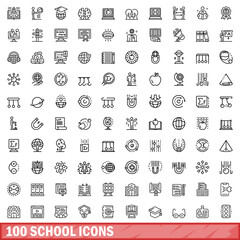 Fototapeta na wymiar 100 school icons set, outline style