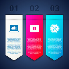 Set Online play video, Stop media button and Mute microphone. Business infographic template. Vector