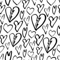 Heart seamless pattern in doodle style. Decor textile, wrapping wallpaper vector print. Romantic background.