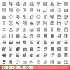 100 school icons set, outline style