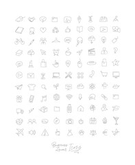 Minimalist linear icons for business drawing on white background.