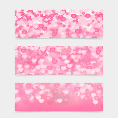 Heart vector background. Set of 3 banners for Valentines Day. Perfect template for website, social media, etc