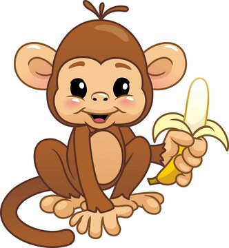 Cute monkey holding a banana.