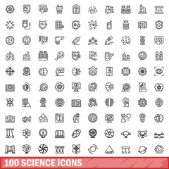 100 science icons set, outline style