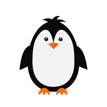 Cute cartoon penguin isolated on white. Antarctic bird vector illustration. Easy to edit template for banner, greeting card, poster, sticker, kids clothes, etc