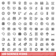100 science icons set, outline style