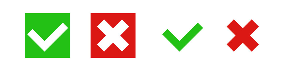 Obraz premium Check mark and cross mark icon set. Right and wrong. Vector.