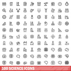 100 science icons set, outline style