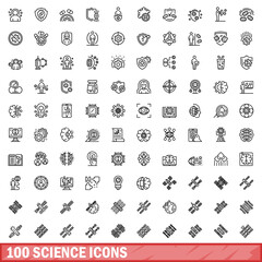 100 science icons set, outline style