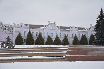Fototapeta premium view of the palace in the snow