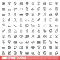 100 sport icons set, outline style