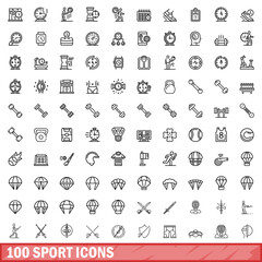 100 sport icons set, outline style